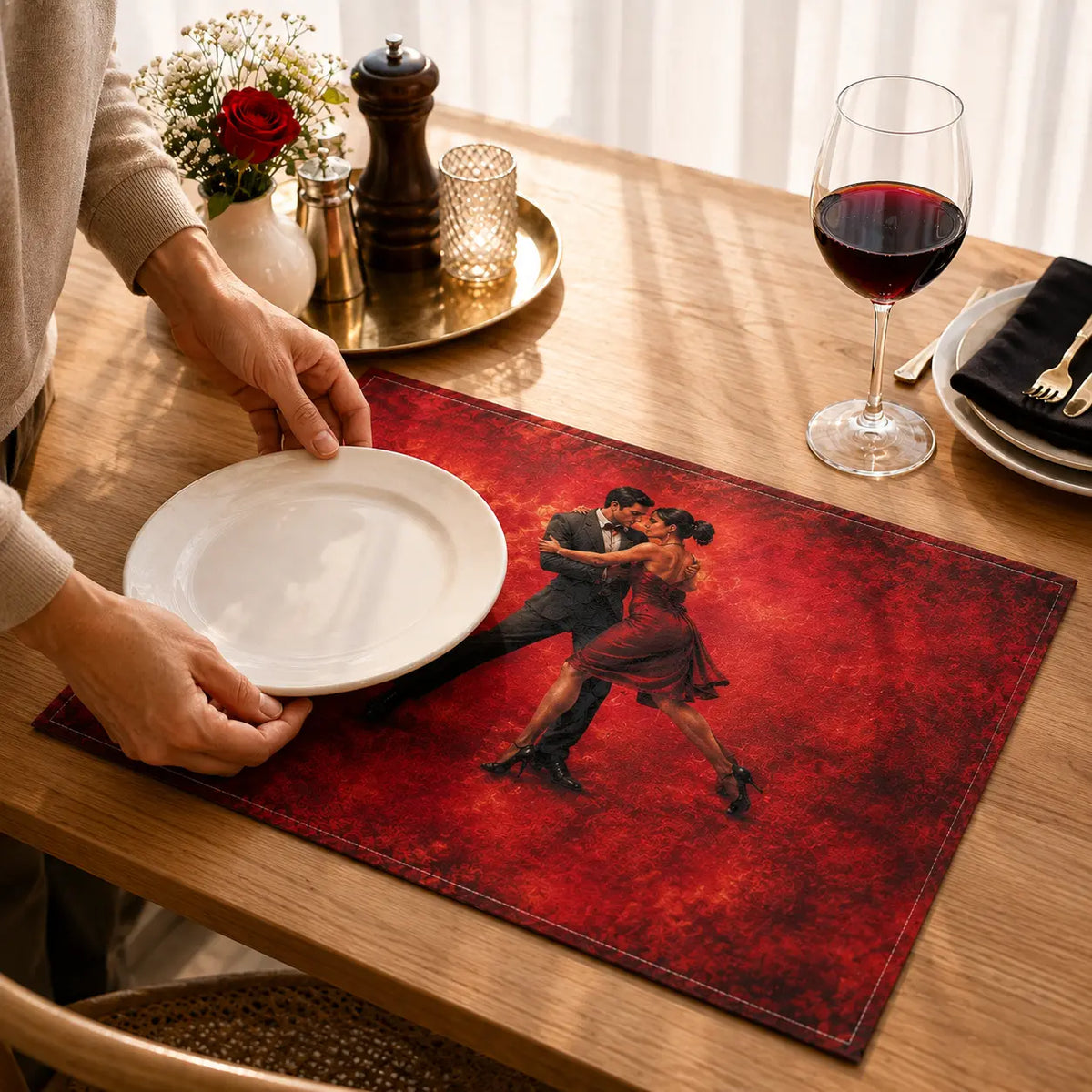 set de table tango rouge