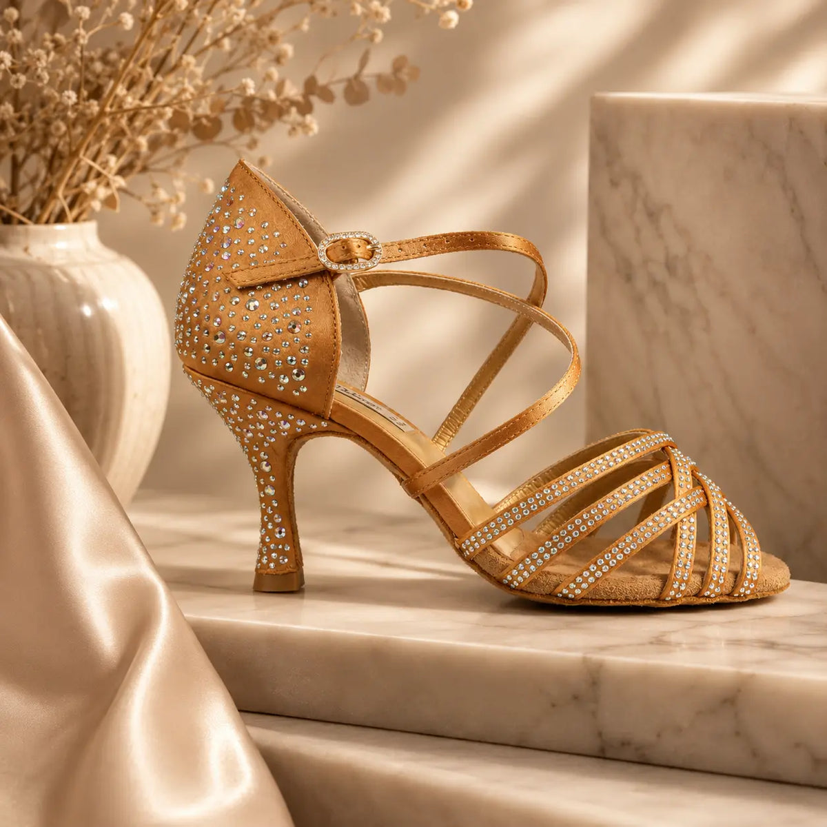 chaussure danse de salon femme cristaux 7 bronze