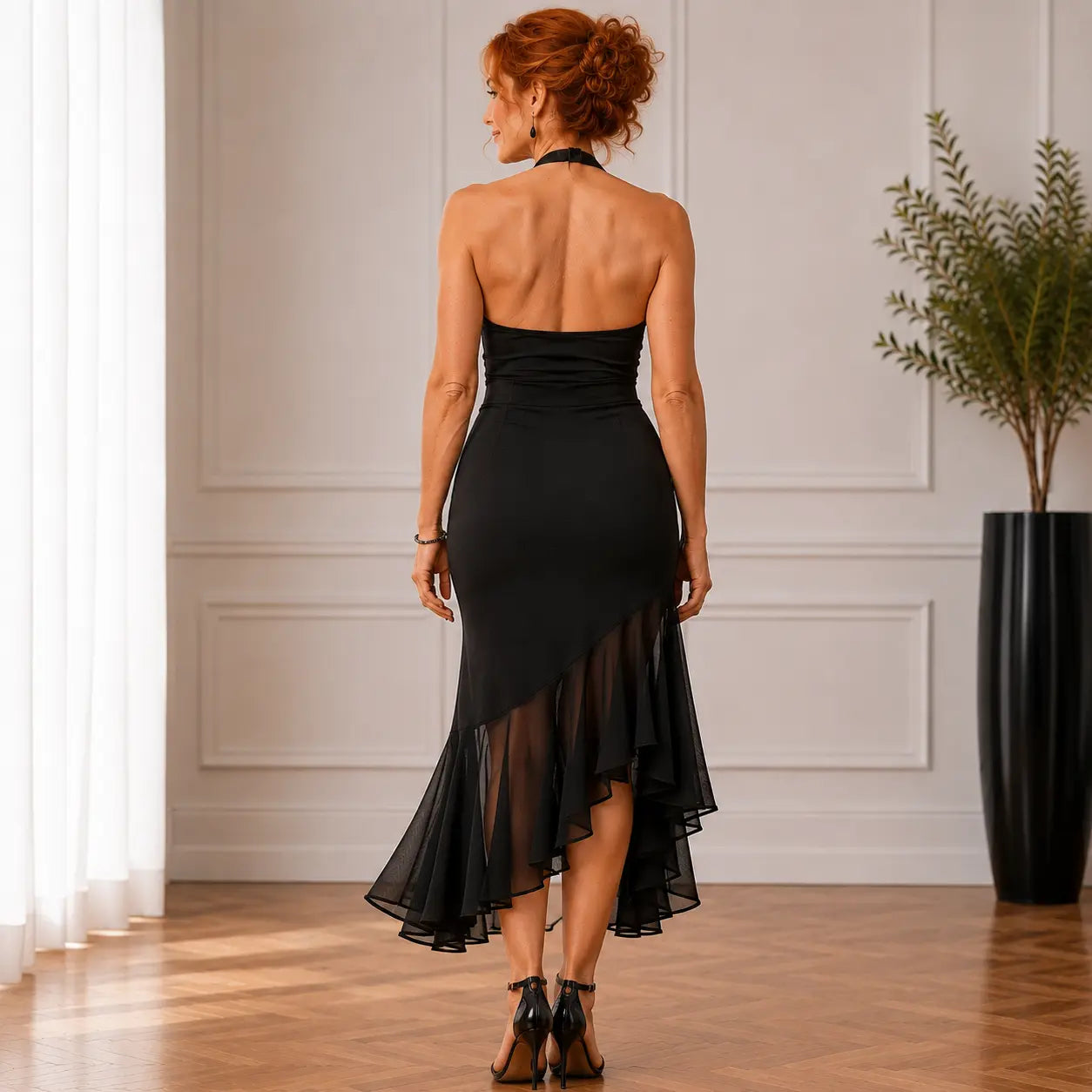 Jupe Tango17 Élégance Noire – Jupe de Tango Argentin Femme à Volants Ajustables