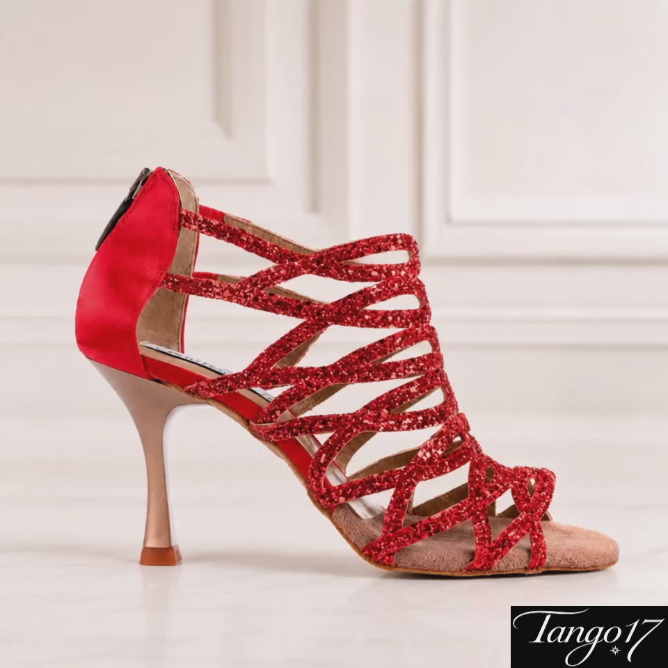 Load video: Chaussures rouges tango femme Cristal