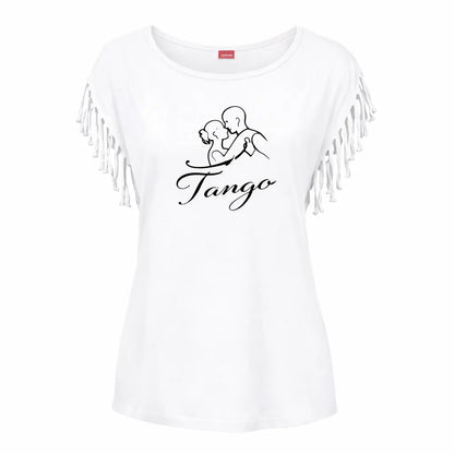 T-shirt tango femme blanc franges