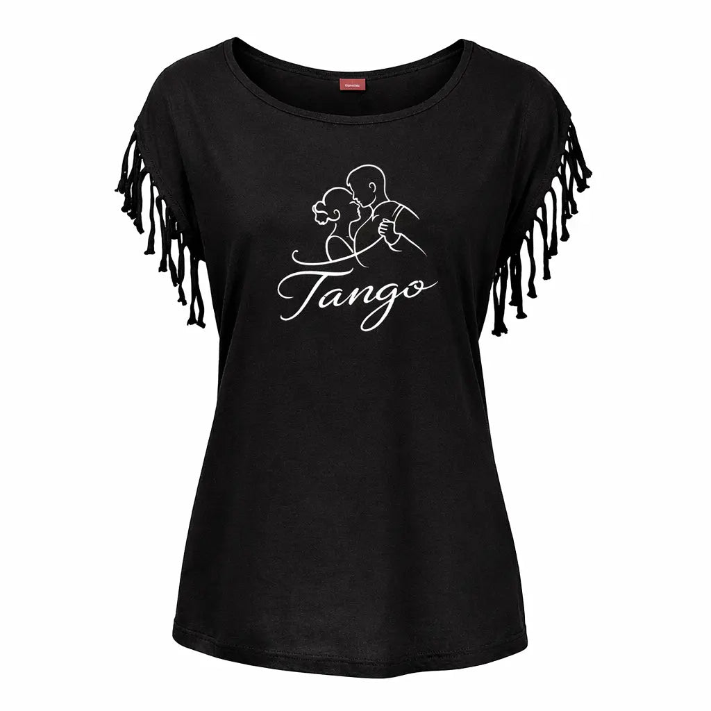 T-shirt femme tango noir franges